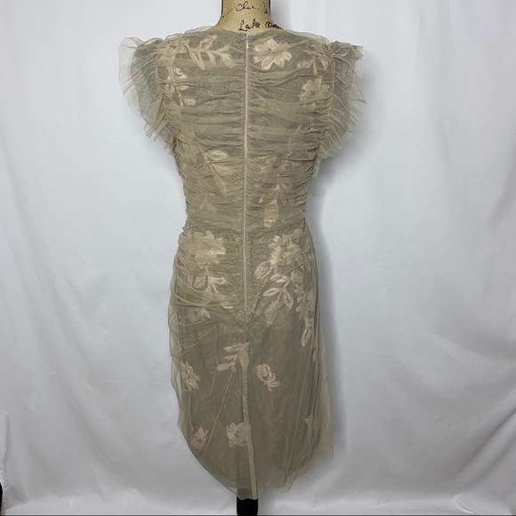 Tadashi Shoji Black w/ Ecru Mesh Draping Evening Dress, 10 - Picture 6 of 11